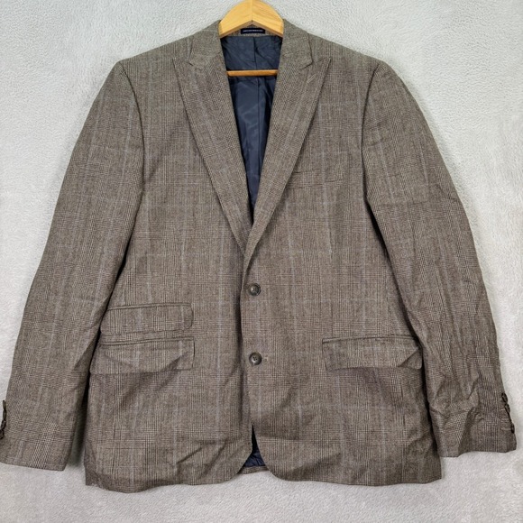 NEW Stafford Signature Men's 44R Slim Fit Plaid Wool Blazer Sport Coat Jacket